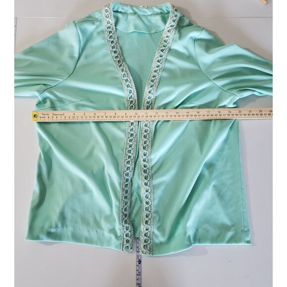 Vintage Mint Green Open Front Jacket Lightweight Womens Size L Elegant Retro - Picture 4 of 5